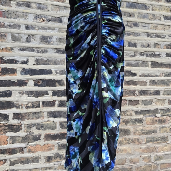 Ramy Brook One Shoulder Black and Blue Floral Dress - Picture 3 of 8